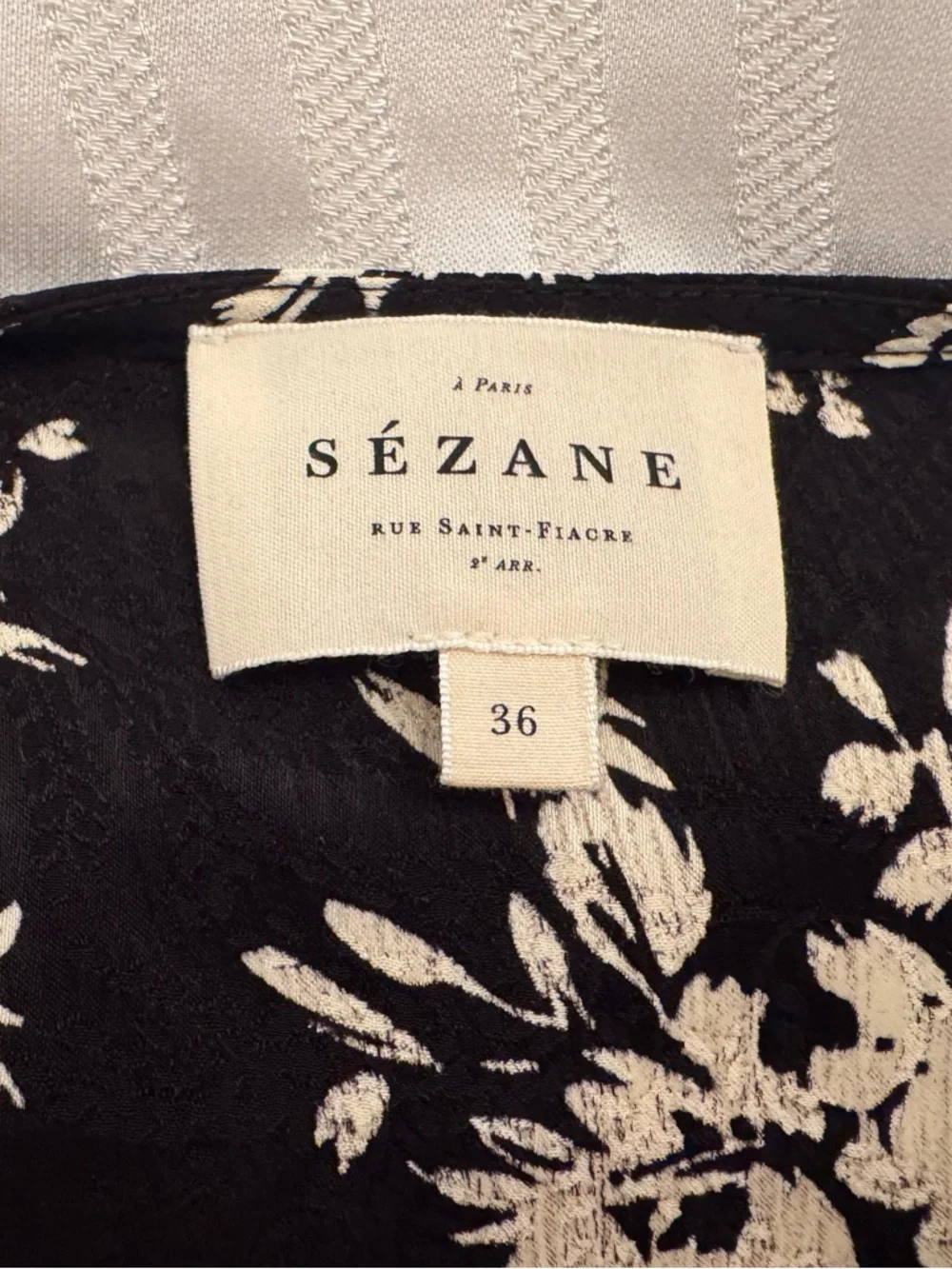 Sézane Dafne Black and Cream Floral Wrap Blouse Size 4 - Picture 9 of 11